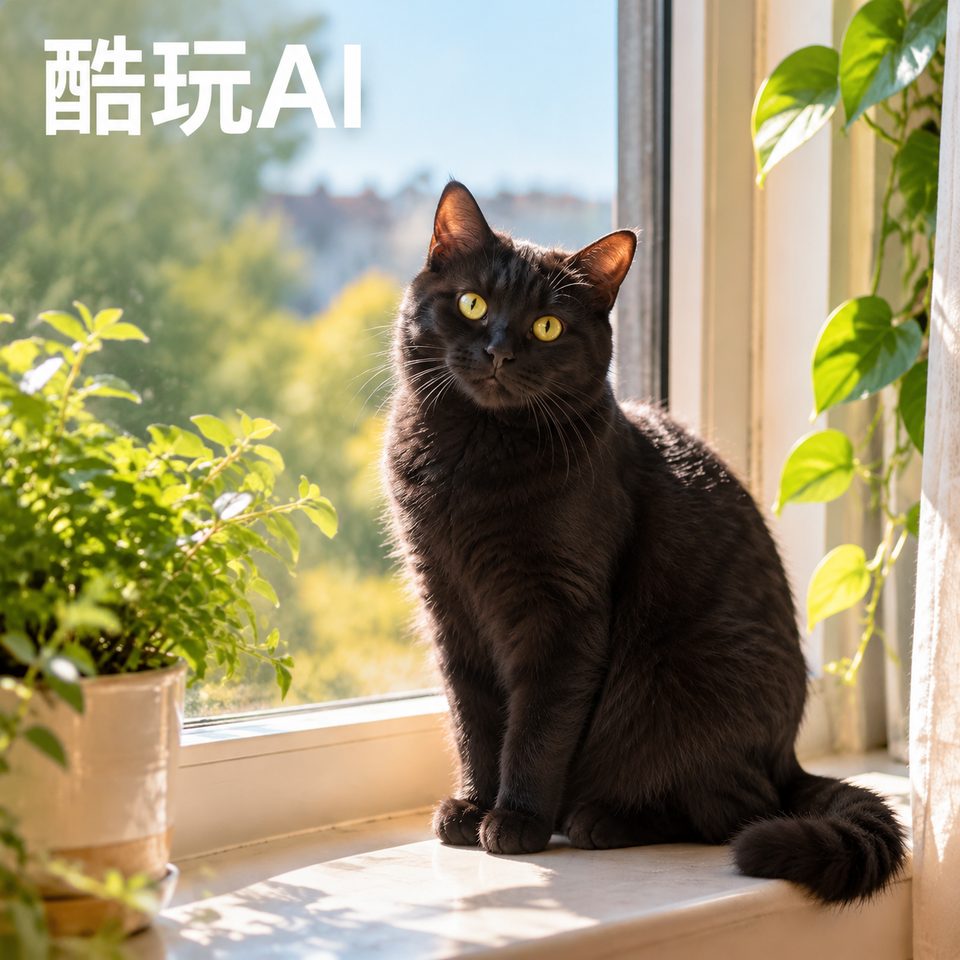 把图片1里的橘猫改成一只黑猫，其它保持不变
